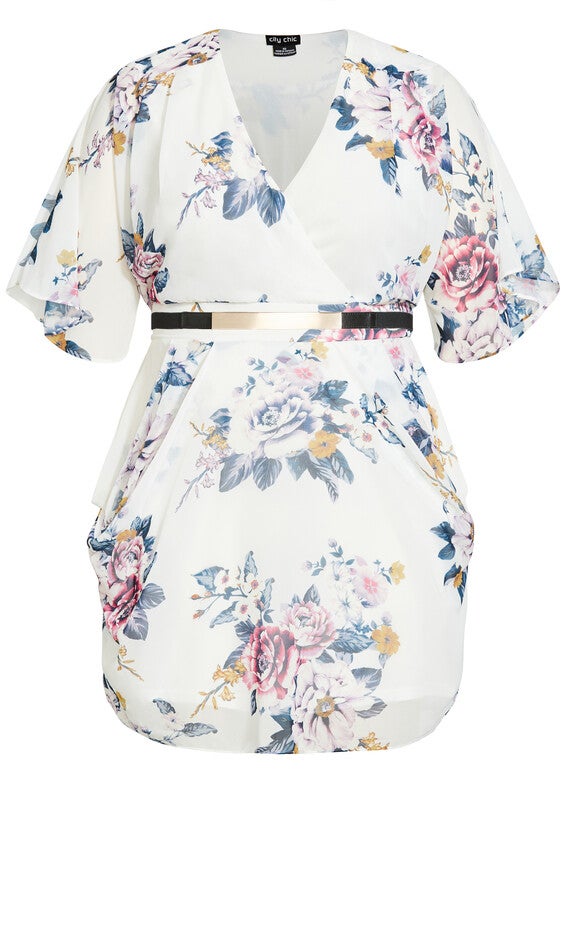 Color Wrap Print Dress - ivory blue, WHITE, alternate image number null