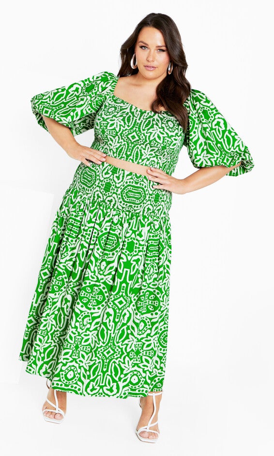 Amari Puff Sleeve Fitted Top - green, GREEN, alternate image number null