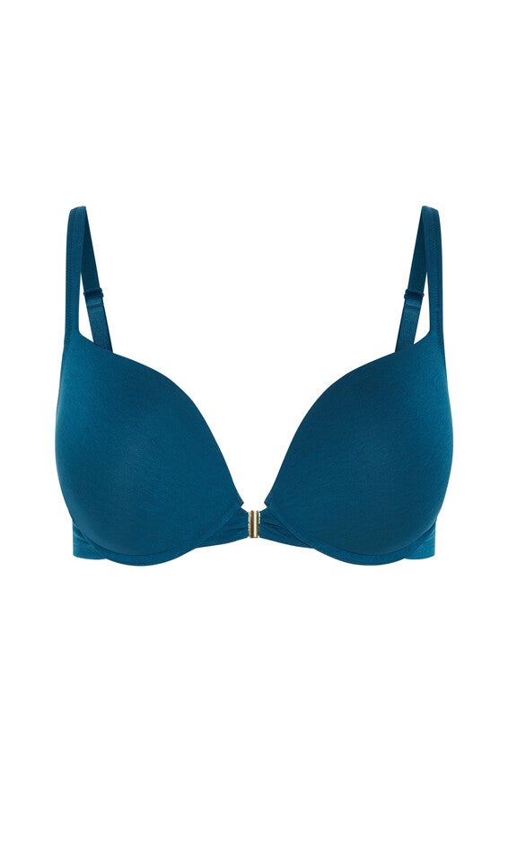 Smooth & Chic Front Close Cotton Push Up Bra - poseidon, BLUE, alternate image number null
