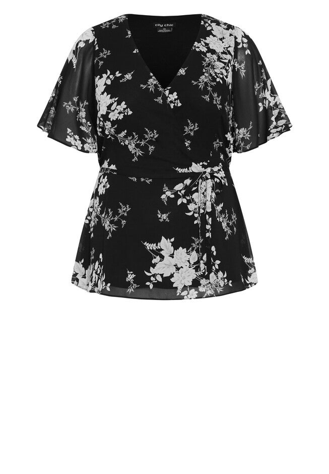 Mini Bouquet Wrap Top - black, BLACK, alternate image number 4