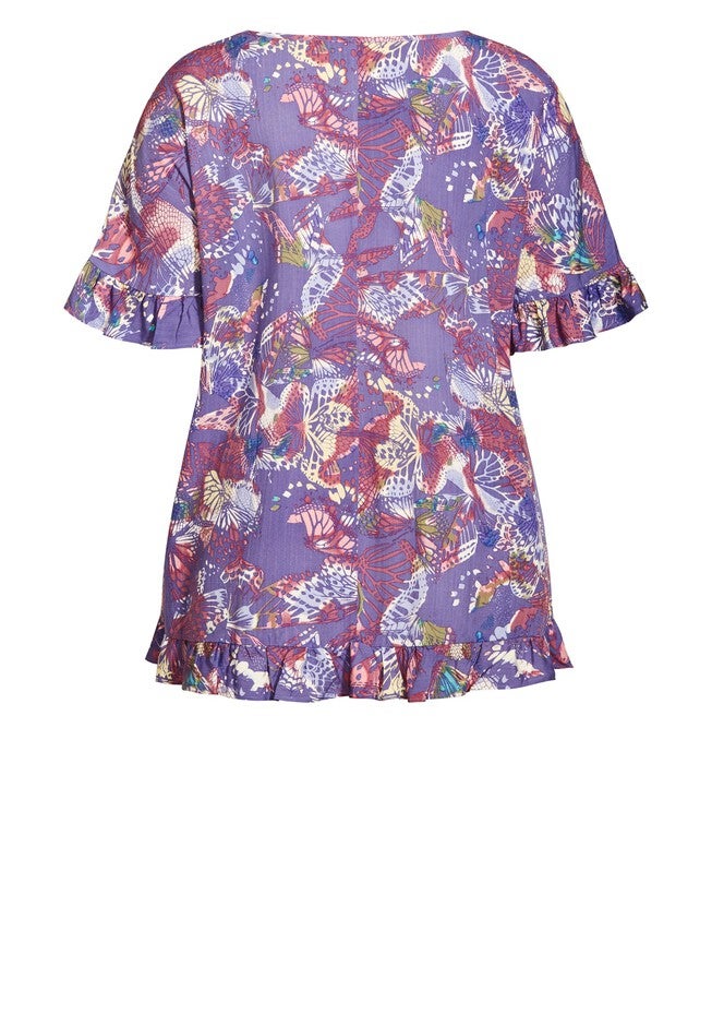 Rivka Frill Print Top, LILAC BUTTERFLY, alternate image number null
