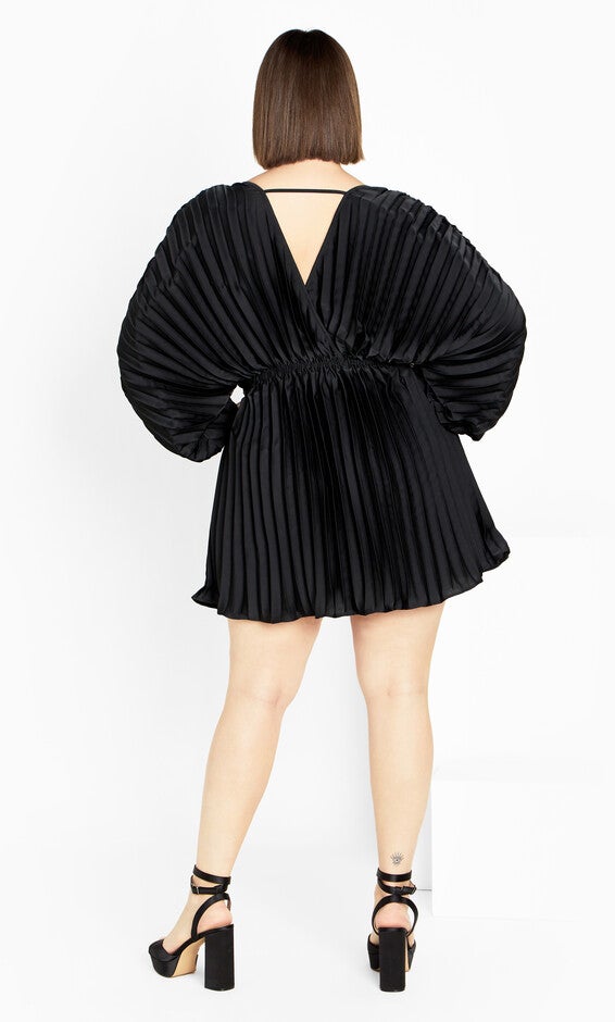Chloe Accordion Sleeve Pleat Dress - black, BLACK, alternate image number null