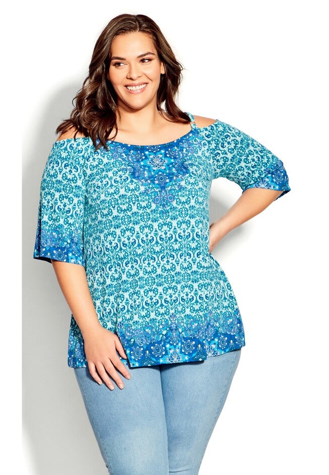 Zoey Cold Shoulder Tunic, AZURE SCARF, hi-res image number null