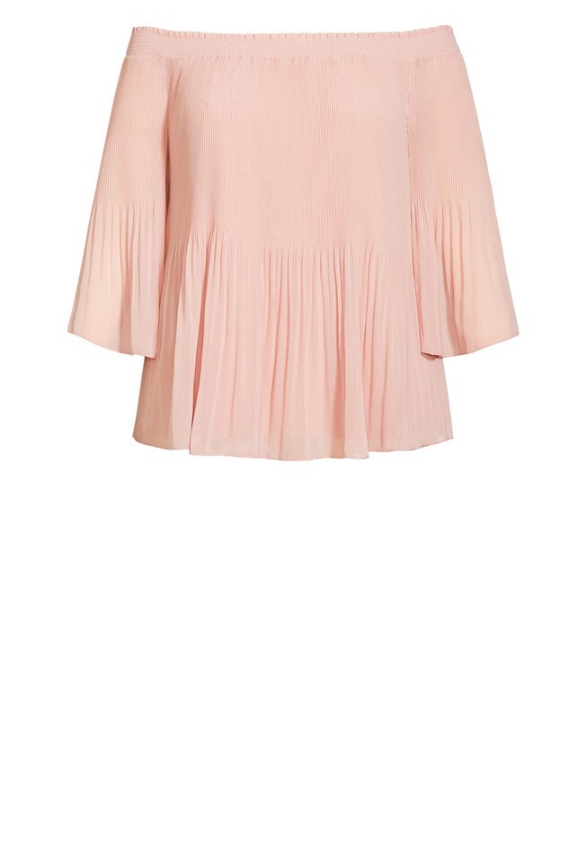 Pleated Off Shoulder Top - petal pink, PINK, alternate image number null