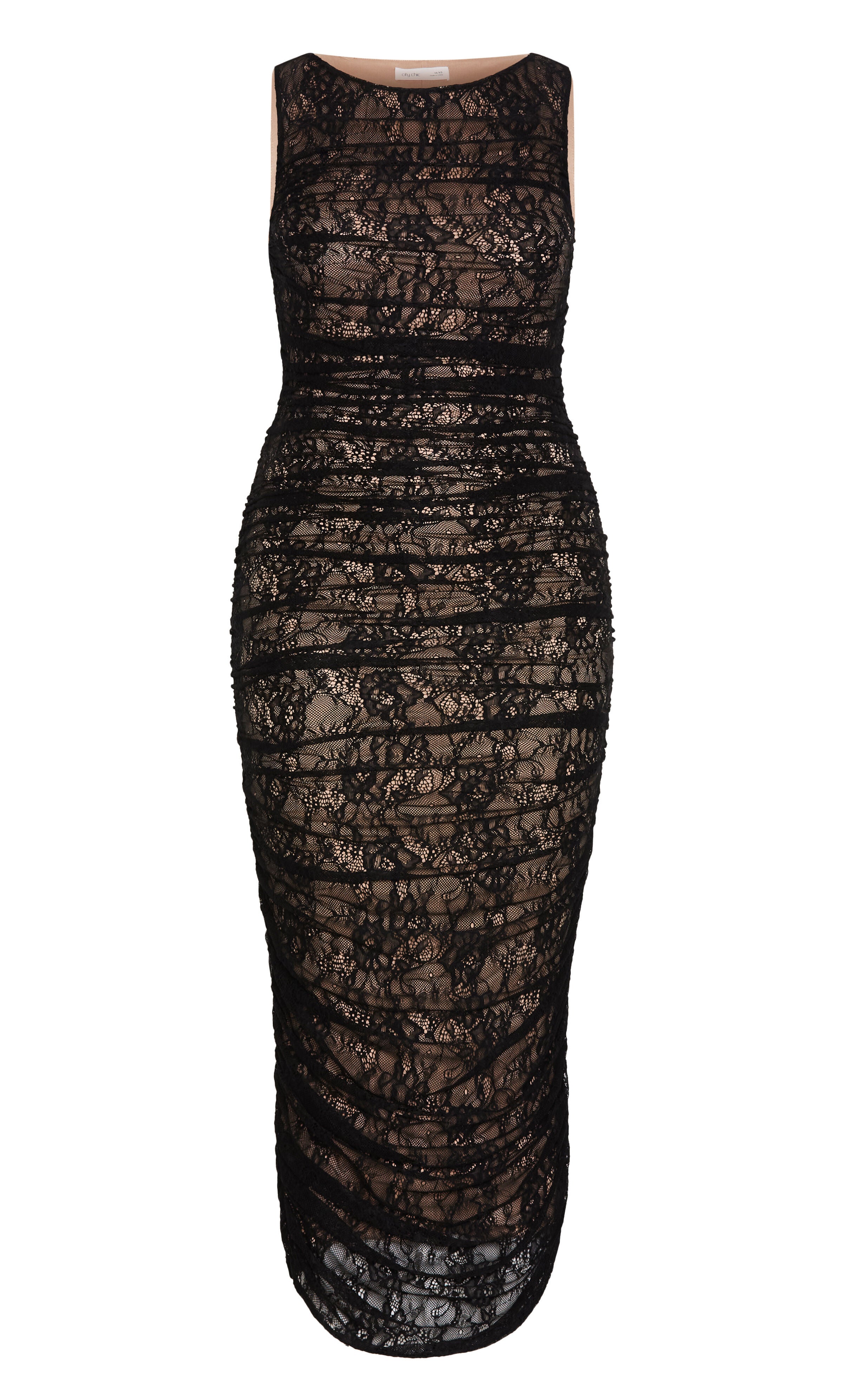 Halo Ruched Lace Midi Dress - black, BLACK, alternate image number 4
