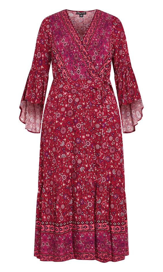 Belle Wrap Maxi Dress - crimson, RED, alternate image number null