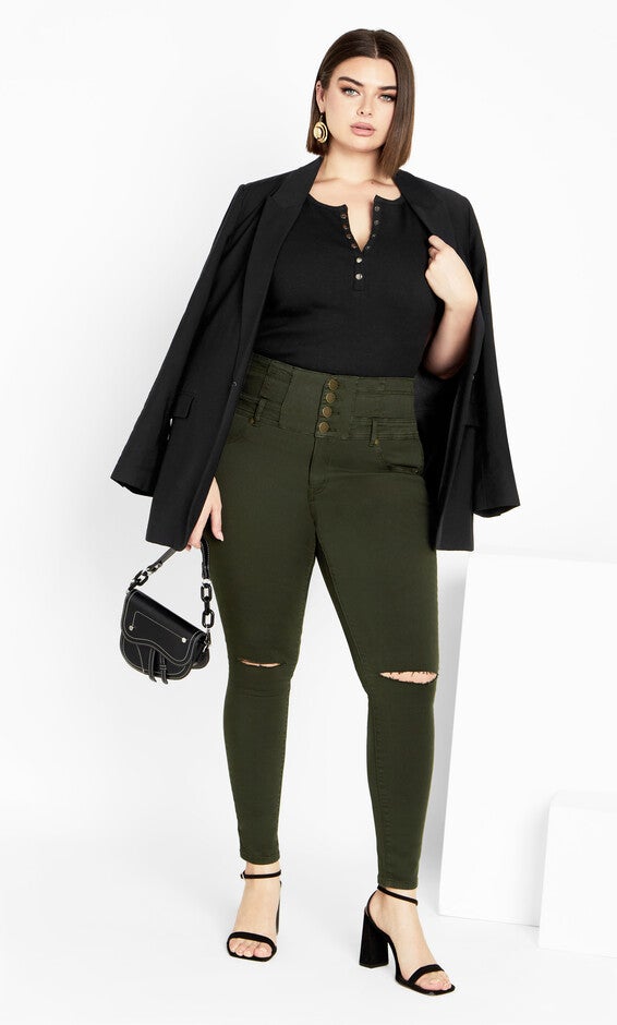 Asha Slit Corset High Rise Jean - khaki, GREEN, hi-res image number null