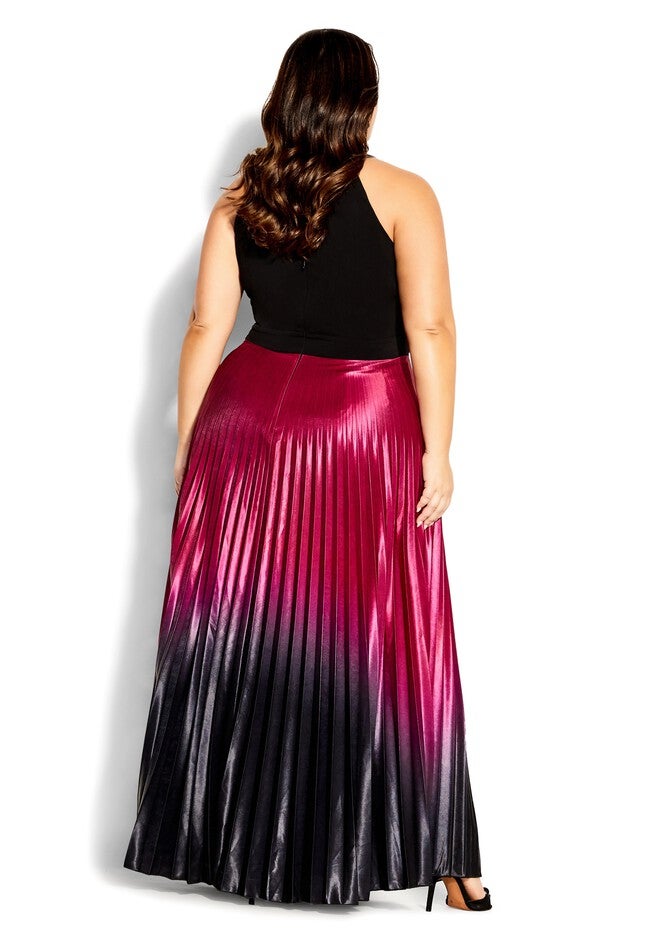 Pleated Ombre Maxi Dress - ruby, RED, alternate image number 2