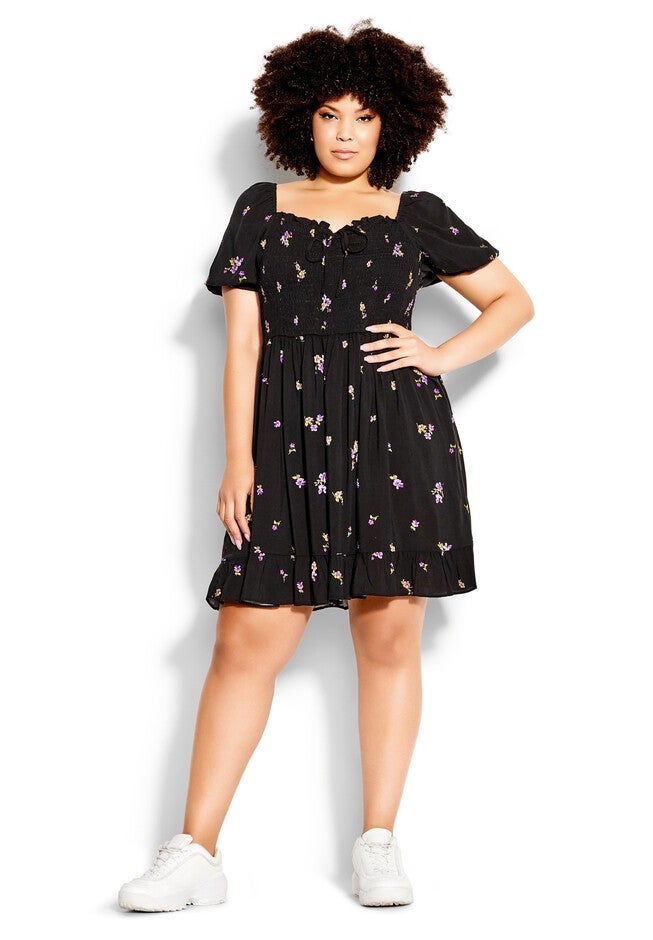 Sweet Petal Short Sleeve Dress - black, BLACK, hi-res image number null