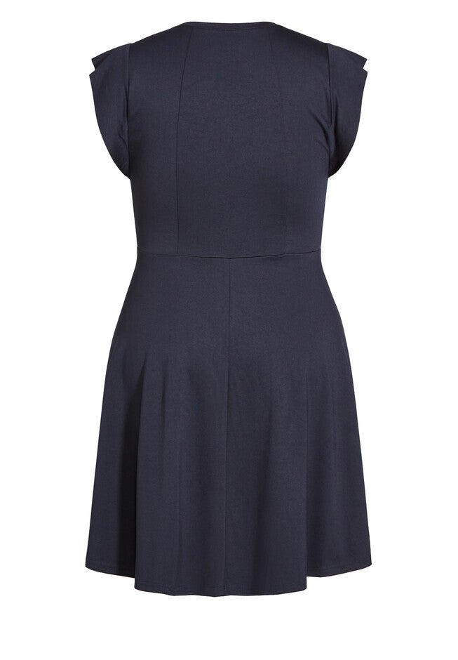 Frill Shoulder Dress - navy, BLUE, alternate image number null