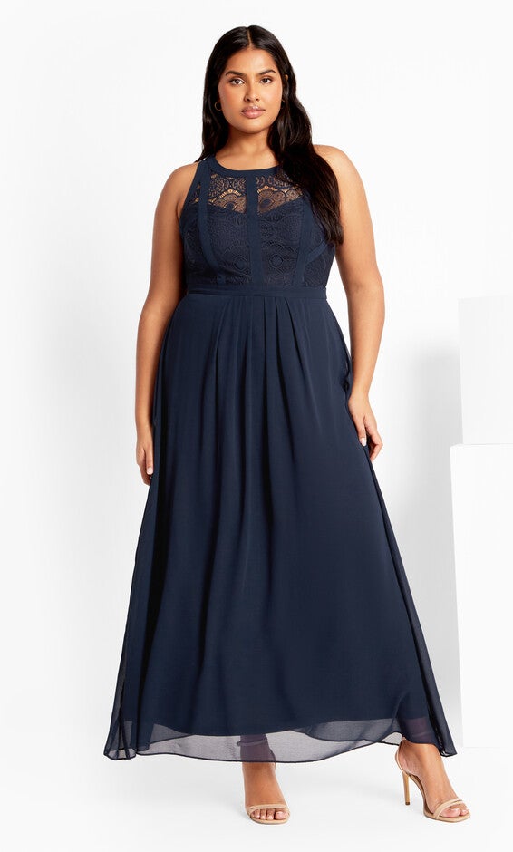 Paneled Bodice Maxi Dress - navy, BLUE, hi-res image number 0