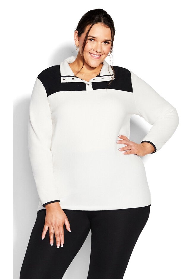 Polar Fleece Color Block Pull Over, IVORY BLACK, alternate image number 2