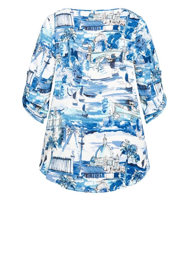Sandy Pintuck Print Shirt, BLUES CONVERSATION, alternate image number null