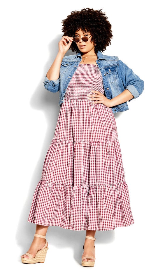 Gingham Maxi Dress - roseberry, PURPLE, alternate image number 2