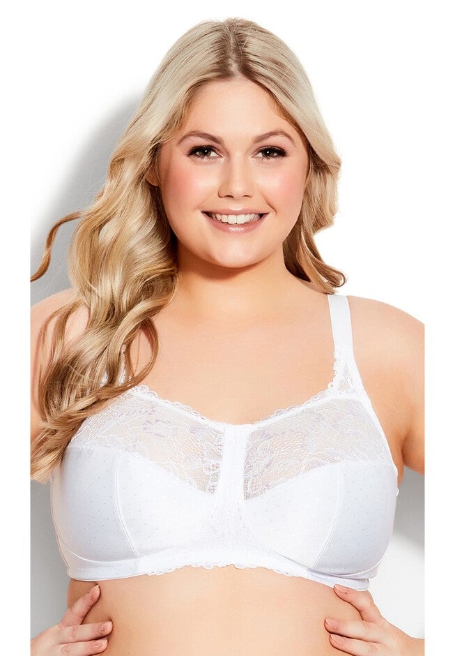 Lace Soft Cup Wire Free Bra, WHITE, hi-res image number 0