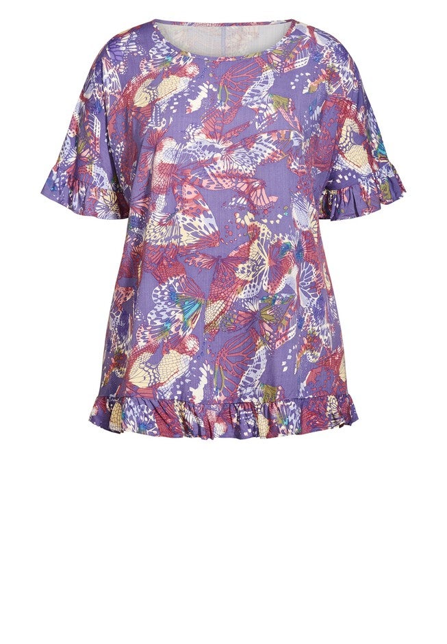 Rivka Frill Print Top, LILAC BUTTERFLY, alternate image number null