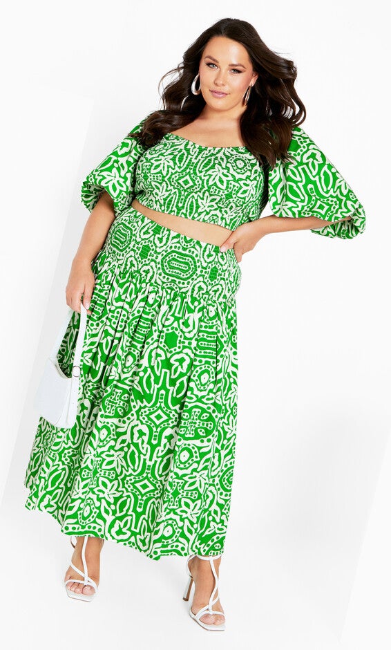 Amari Puff Sleeve Fitted Top - green, GREEN, alternate image number null