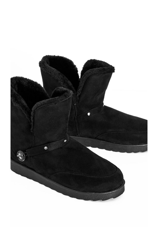 Faux Fur Slip On Buckle Bootie, BLACK, alternate image number null