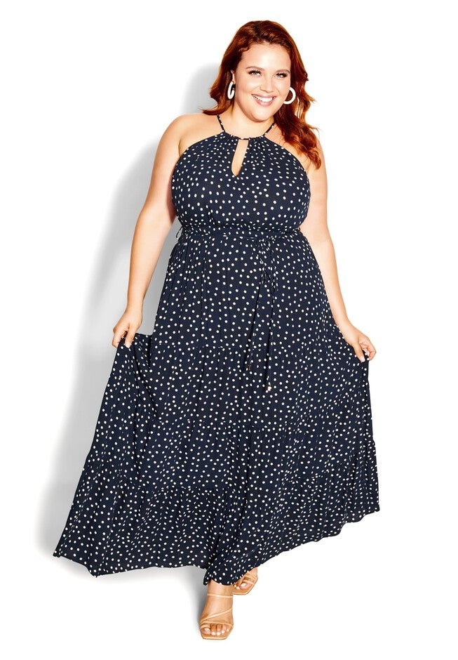 Tier Spot Maxi Dress - navy, BLUE, hi-res image number 0