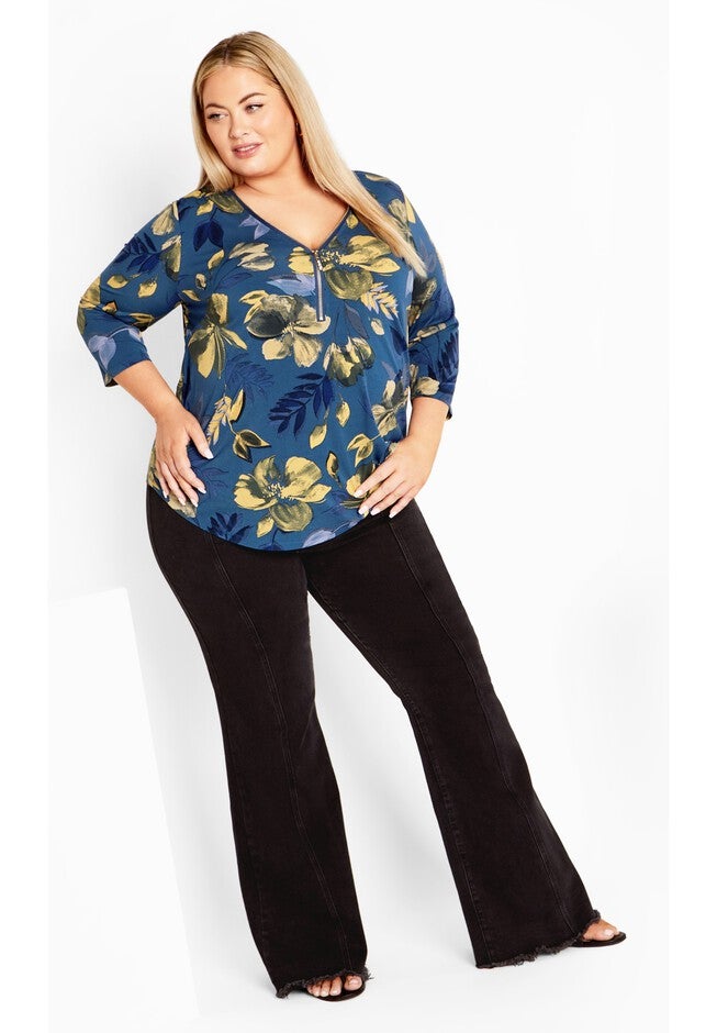 Top Fiona Zip Print, MIDNIGHT BLOOM, on-hover image number null