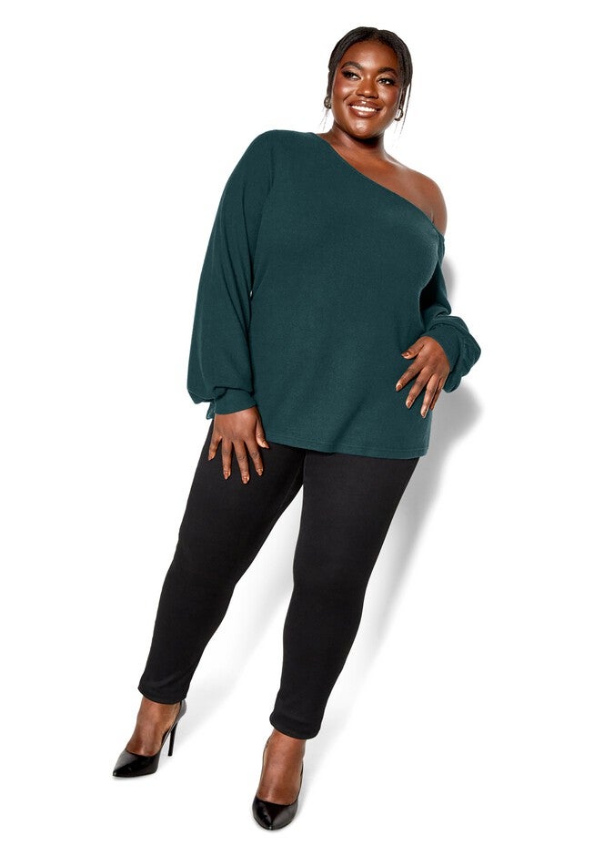 Shoulder Lust Top - emerald, GREEN, on-hover image number 1