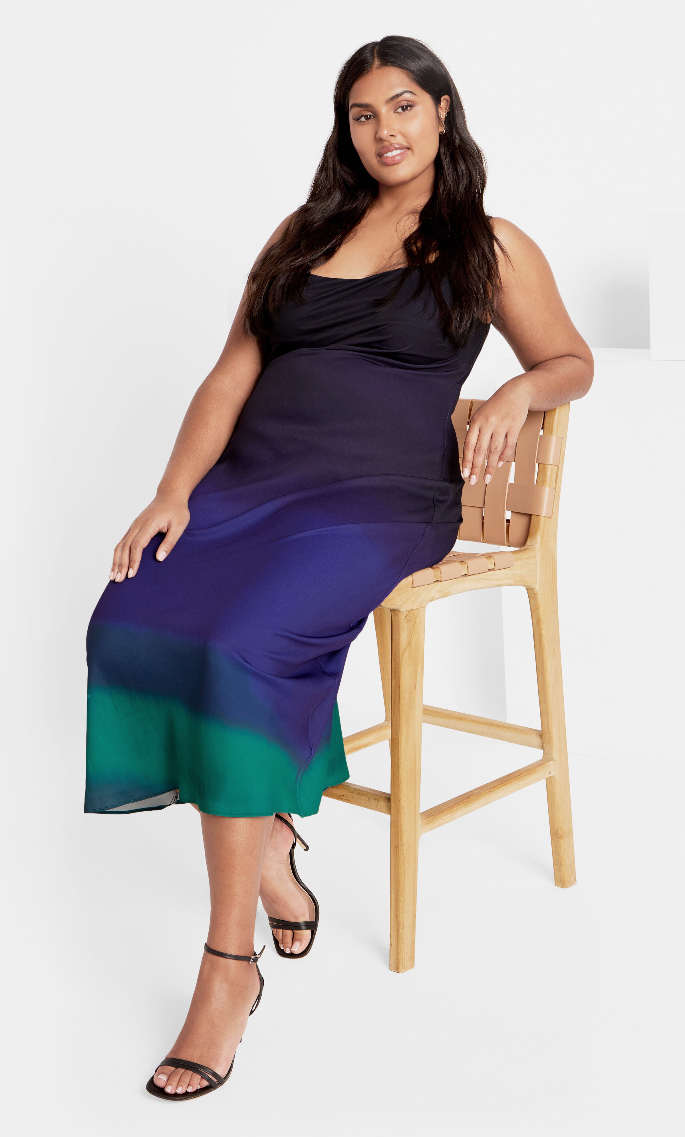 Ombre Cowl Dress - peacock, BLACK, alternate image number 1