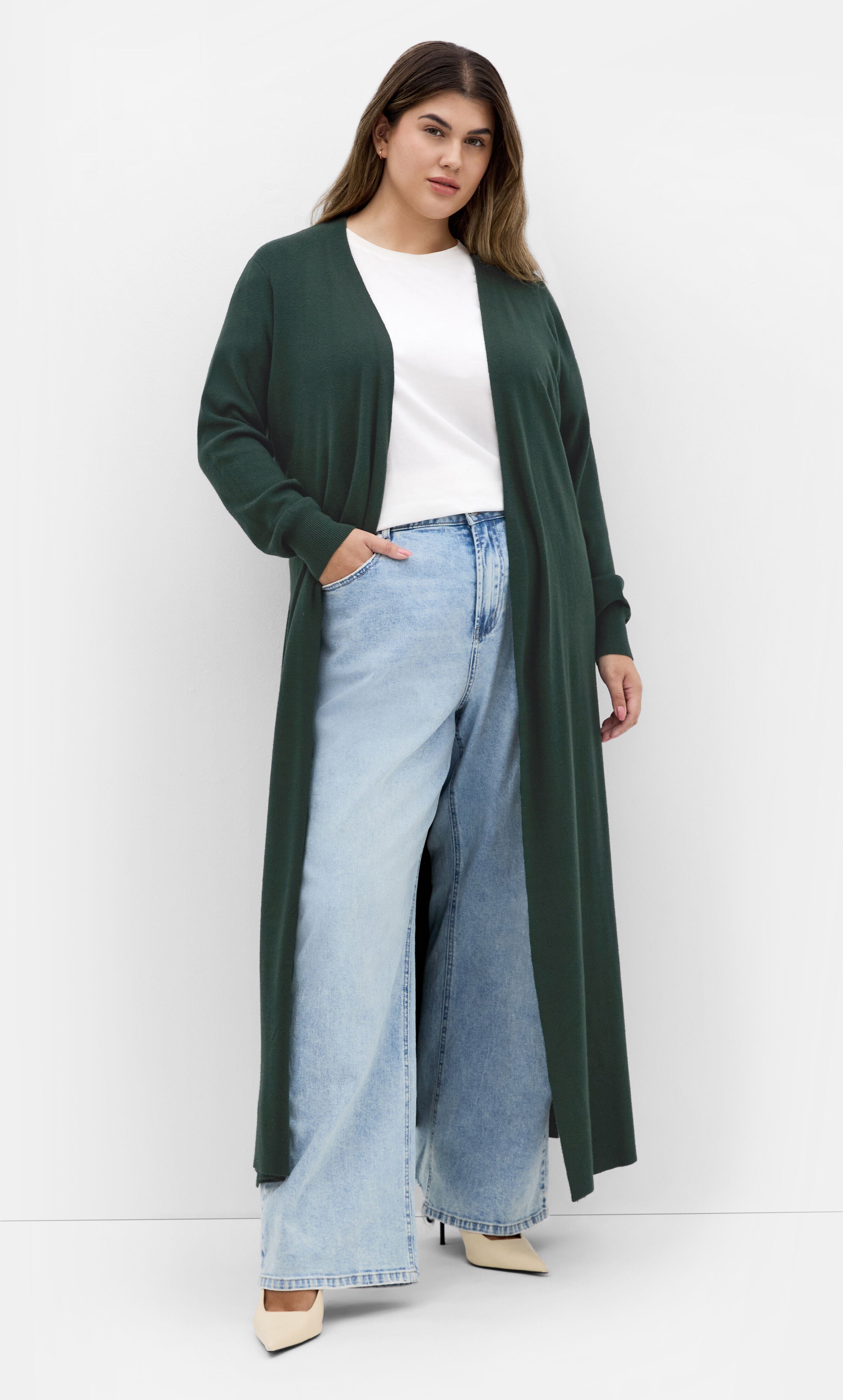 Goldie Longline Cardigan - hunter, GREEN, alternate image number 1