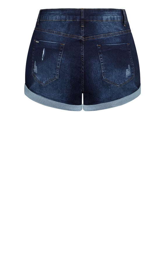 Denim Distressed Detail Cuff Short - dark denim, BLUE, alternate image number null