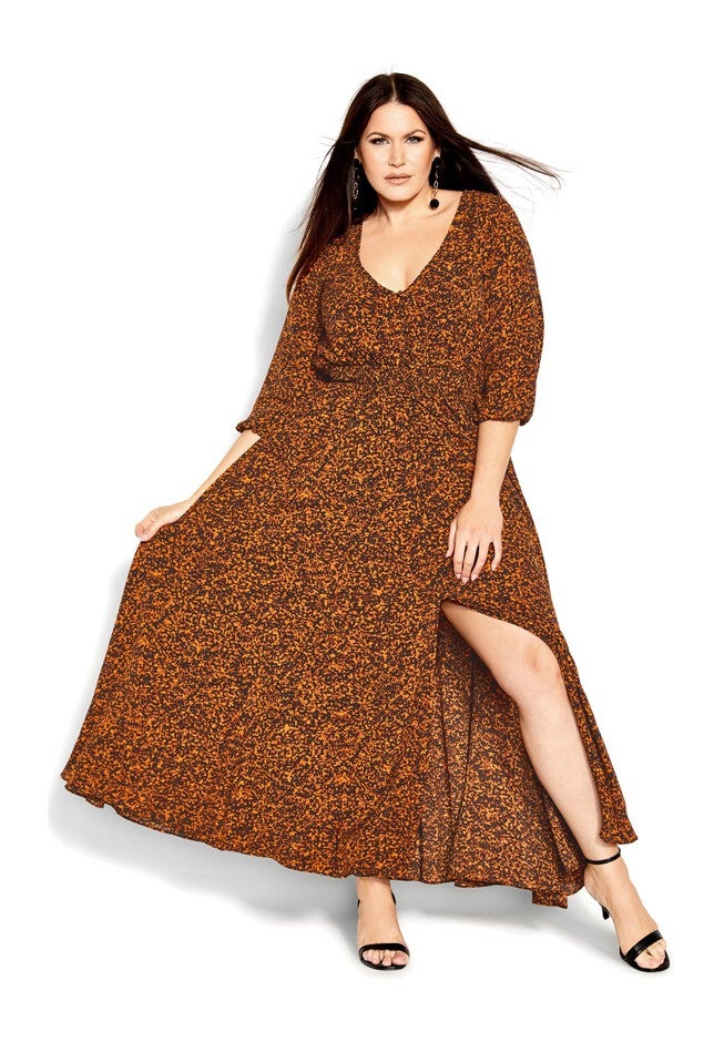 Desire Print Maxi Dress - tangerine, ORANGE, hi-res image number null