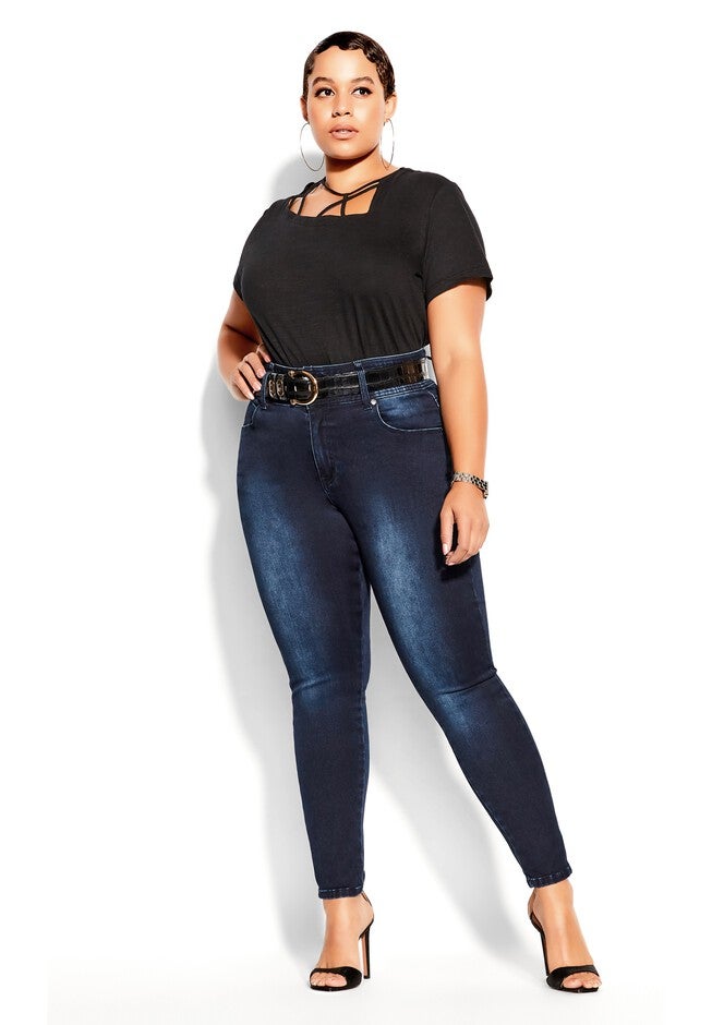 Harley Skinny Petite Denim Jean - dark denim, BLUE, hi-res image number 0