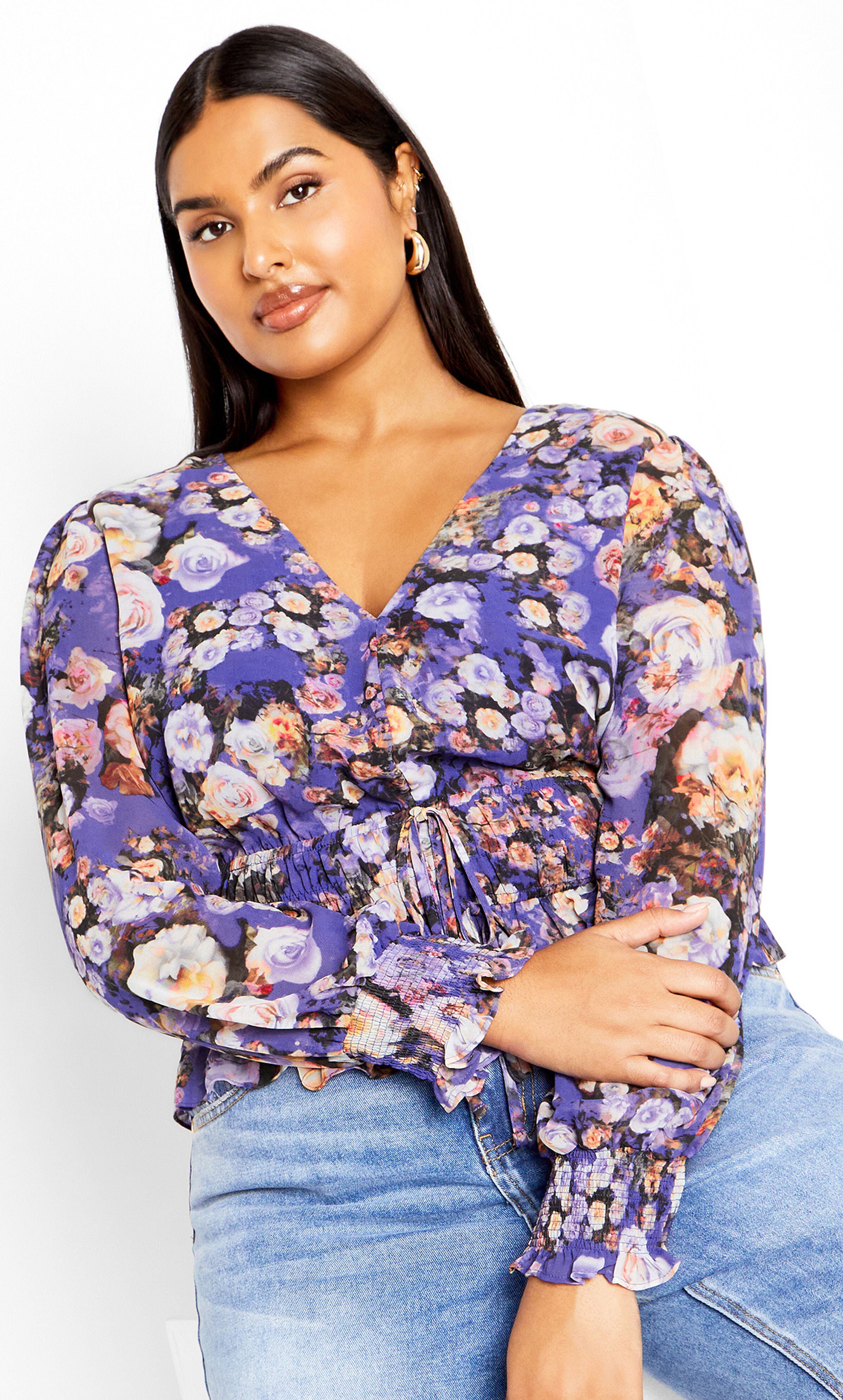Bridgette Print Top - royal rose, PURPLE, hi-res image number 0
