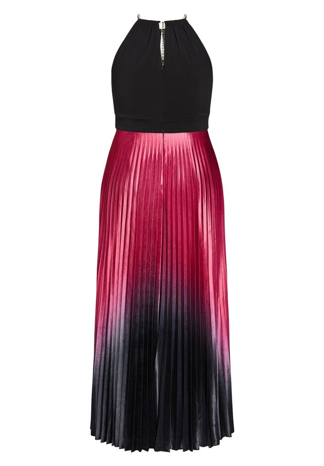 Pleated Ombre Maxi Dress - ruby, RED, alternate image number 4