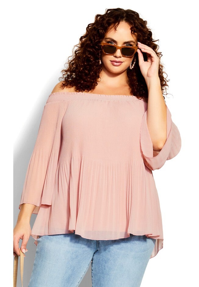 Pleated Off Shoulder Top - petal pink, PINK, hi-res image number null