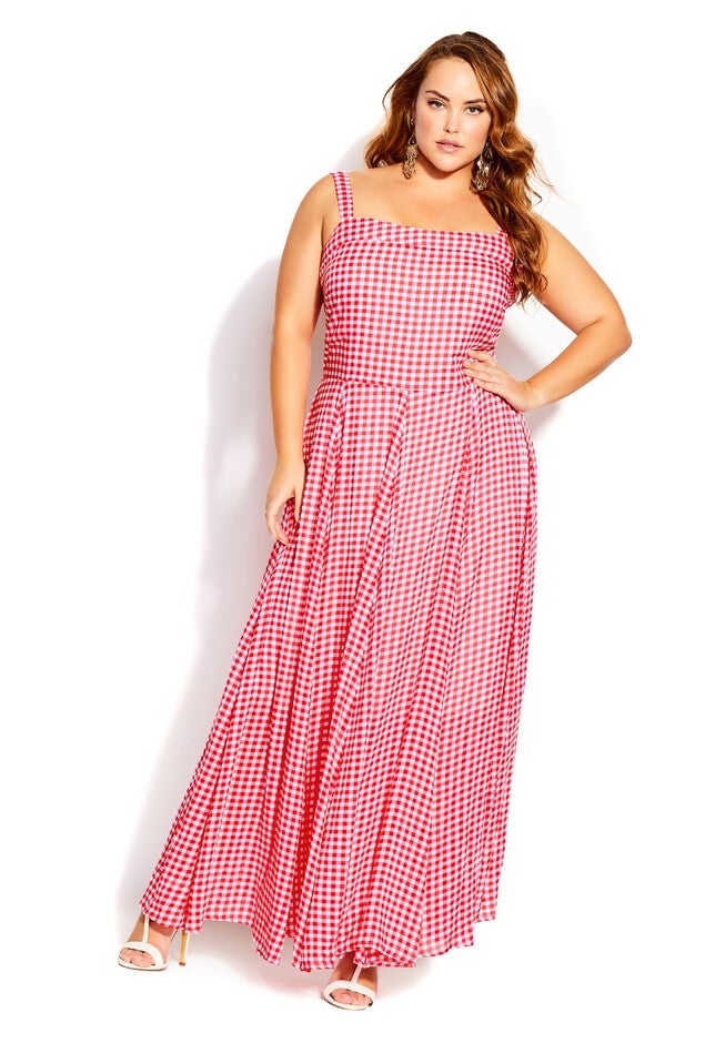 Picnic Check Maxi Dress - sugar pink, RED, hi-res image number 0