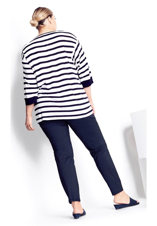 Linen Blend Silo Stripe Tee - white, WHITE, alternate image number null