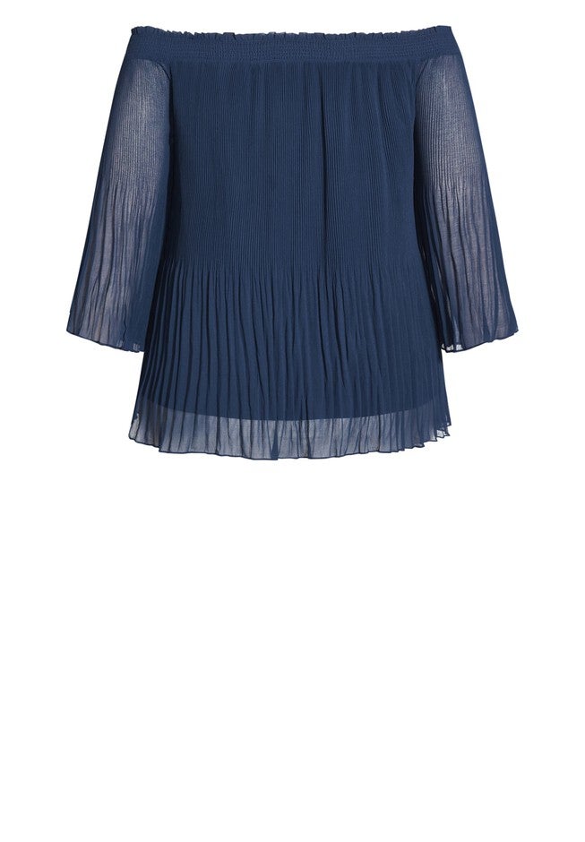 Pleated Off Shoulder Top - navy, BLUE, alternate image number 5
