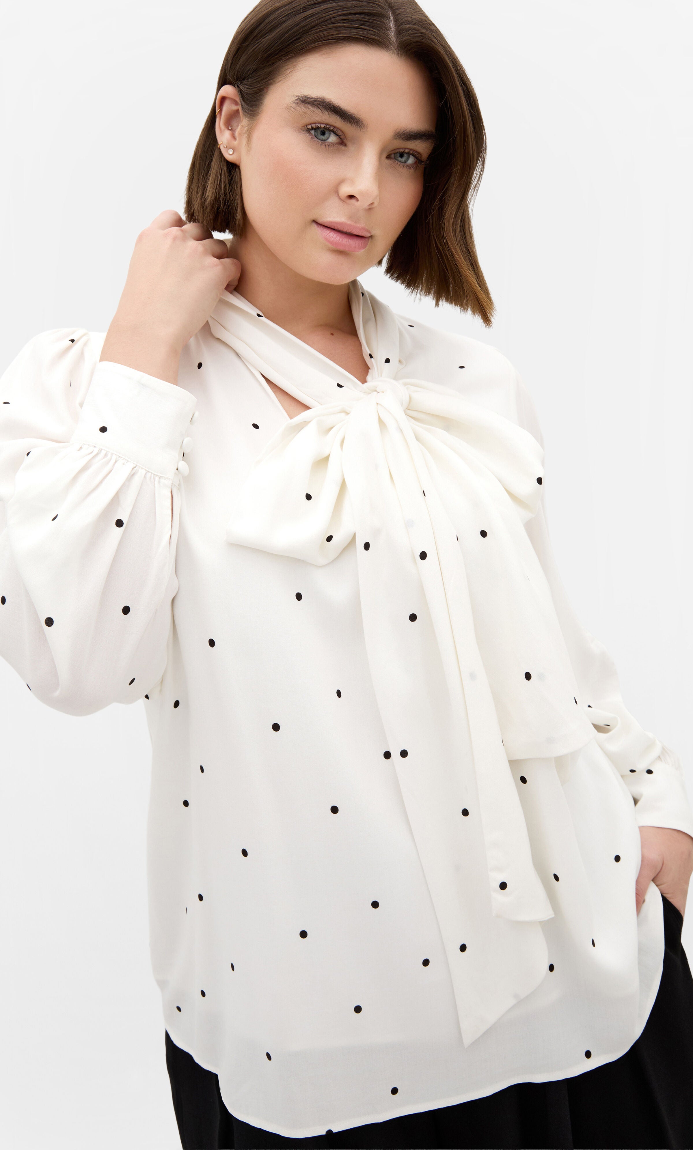 Kensie Spot Neck Tie Top