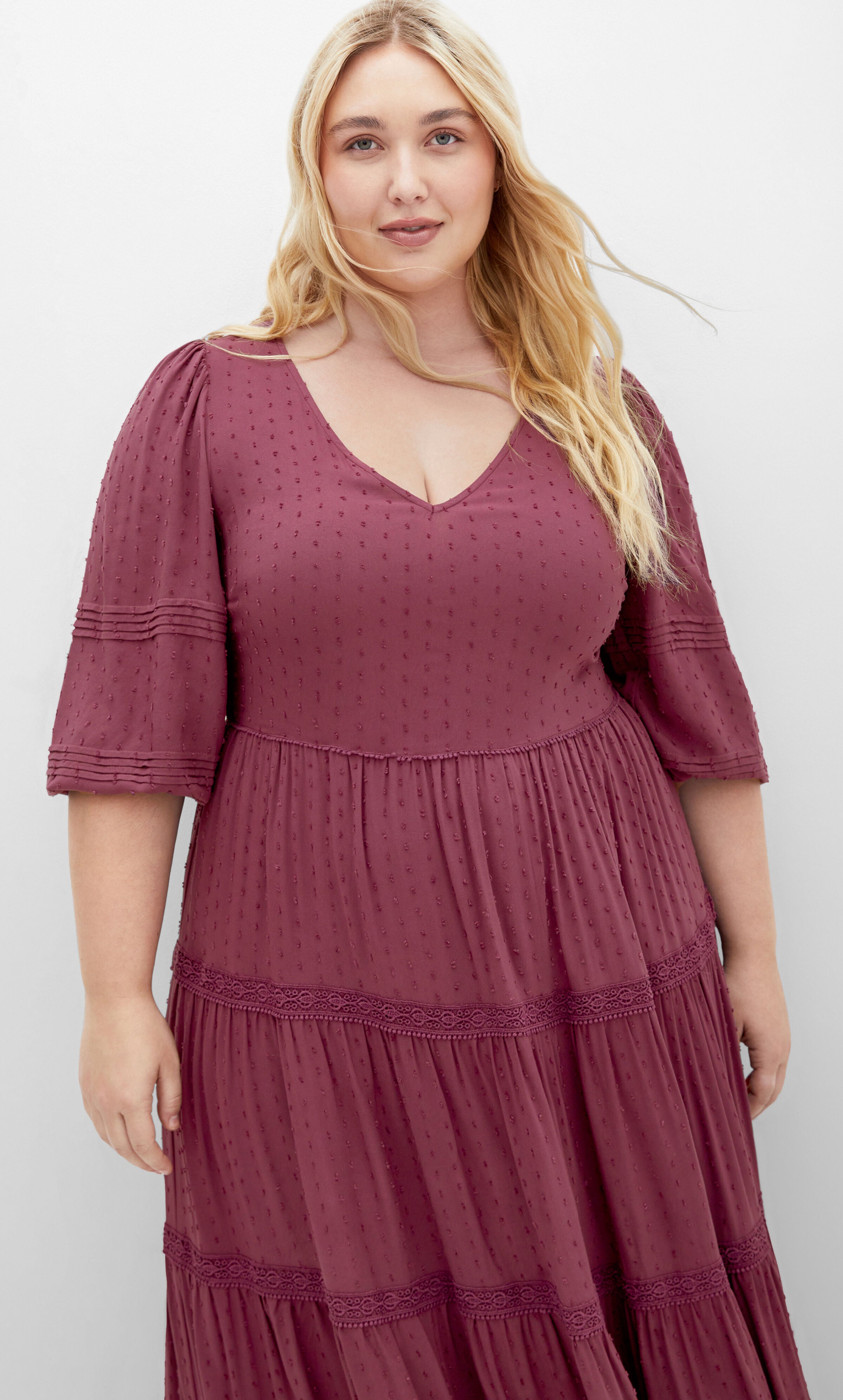 Arielle Lace Maxi Dress - blackberry, RED, alternate image number 1