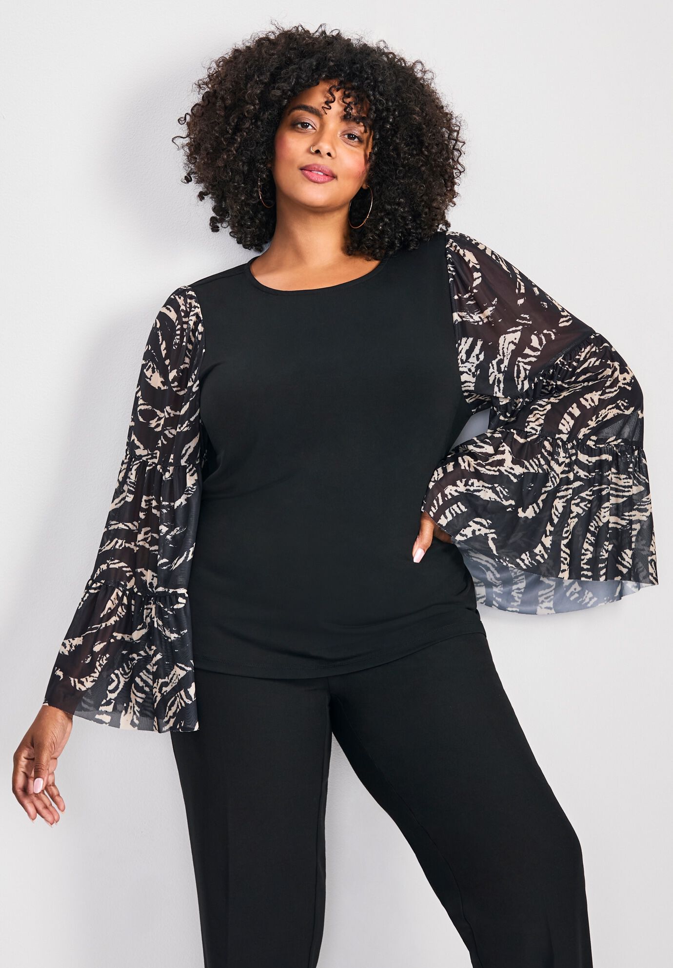 Mylo Mesh Print Bell Sleeve Top, ANIMAL INSTINCT, hi-res image number 0