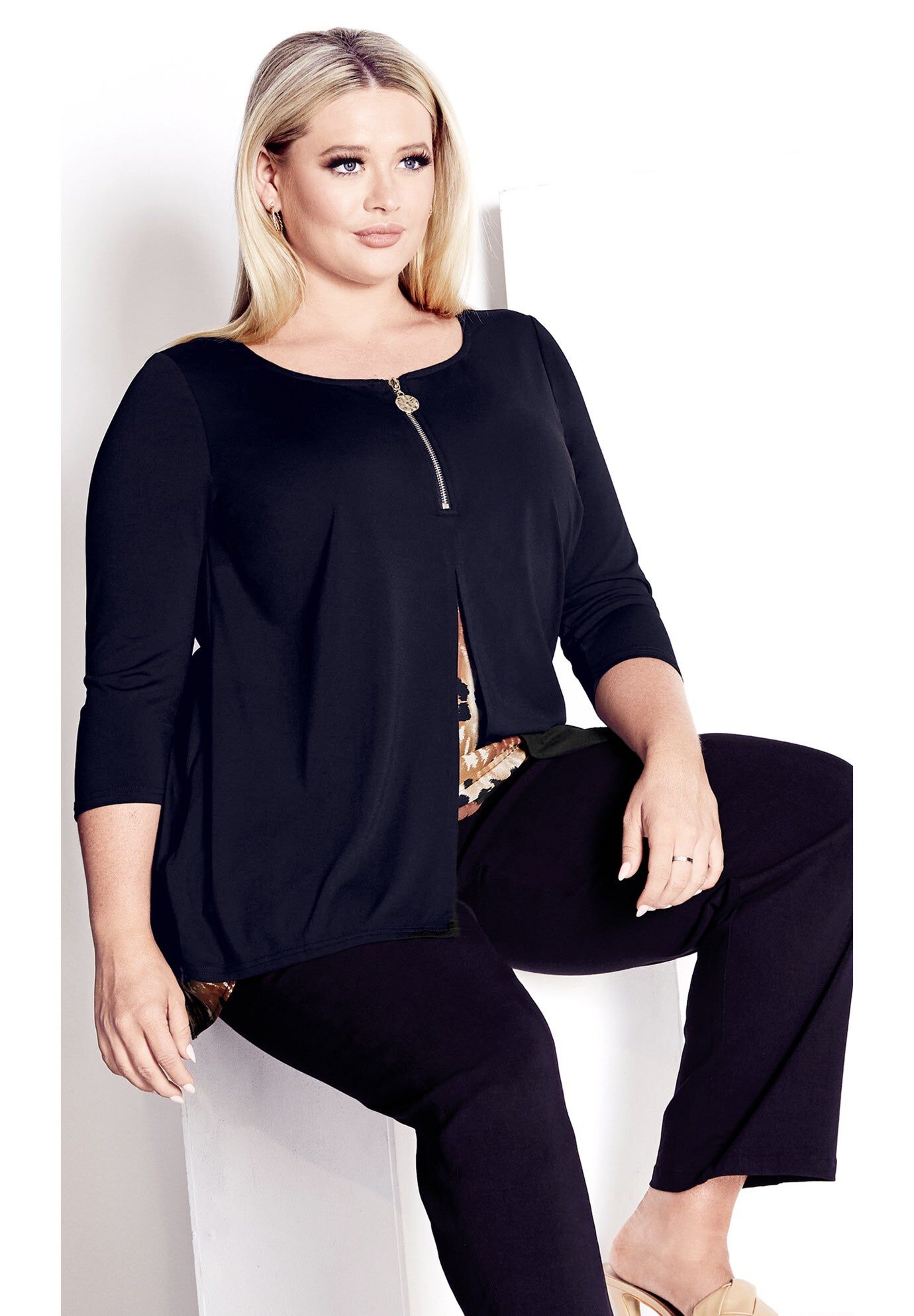 Tamara Print Tunic, BLACK ANIMAL, hi-res image number 0