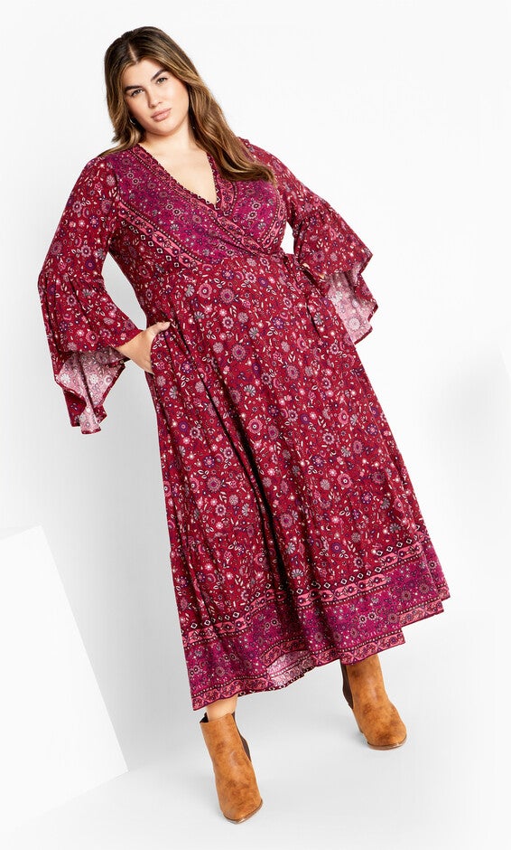 Belle Wrap Maxi Dress - crimson, RED, hi-res image number null