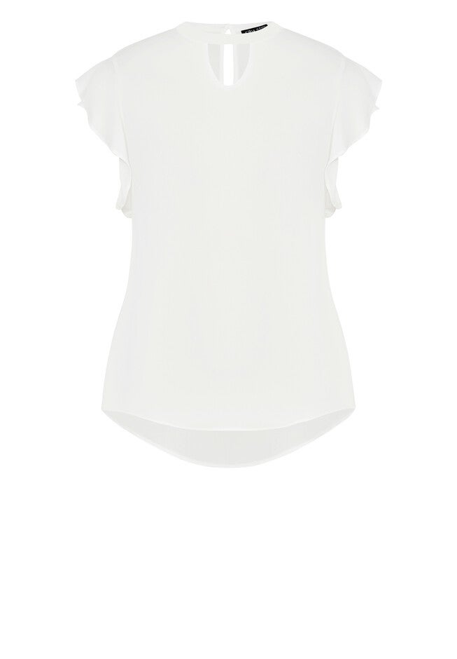 Annabelle Flutter Sleeves Cut Out Top - ivory, WHITE, alternate image number null