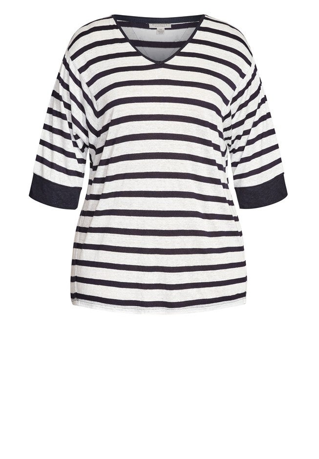 Linen Blend Silo Stripe Tee - white, WHITE, alternate image number null