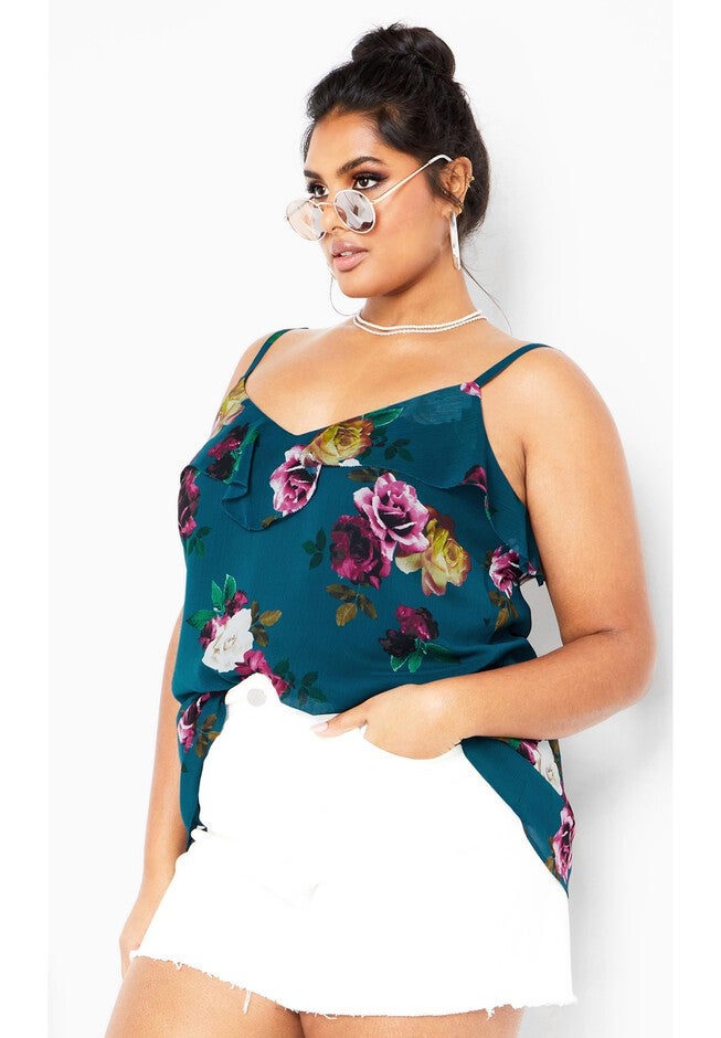 Nicole Print Cami - teal, GREEN, hi-res image number null