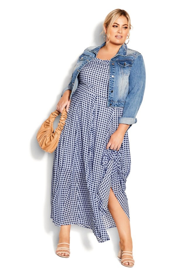 Picnic Check Maxi Dress - navy, BLUE, on-hover image number 1