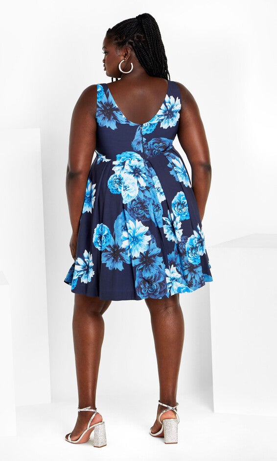 Hydrangea Print Dress - navy, BLUE, alternate image number null