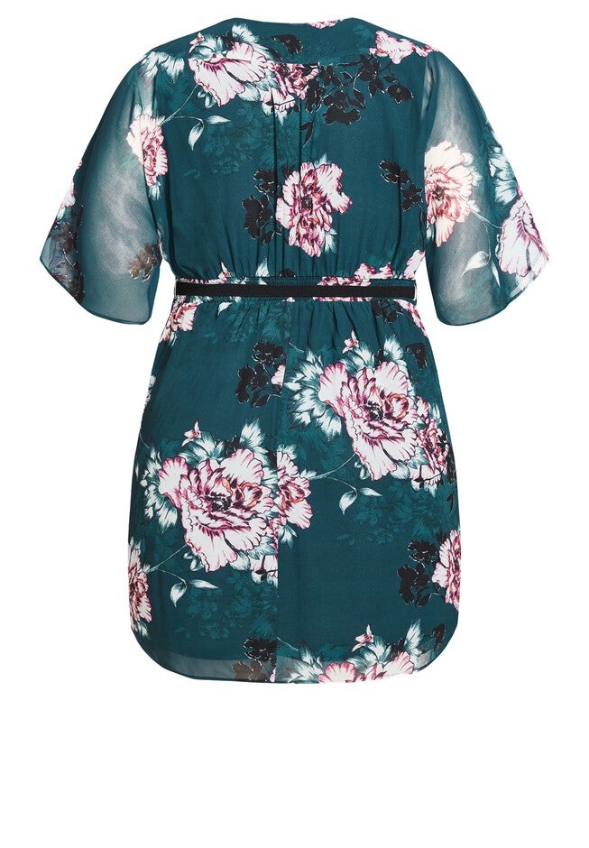 Color Wrap Print Dress - jade blossom, GREEN, alternate image number null