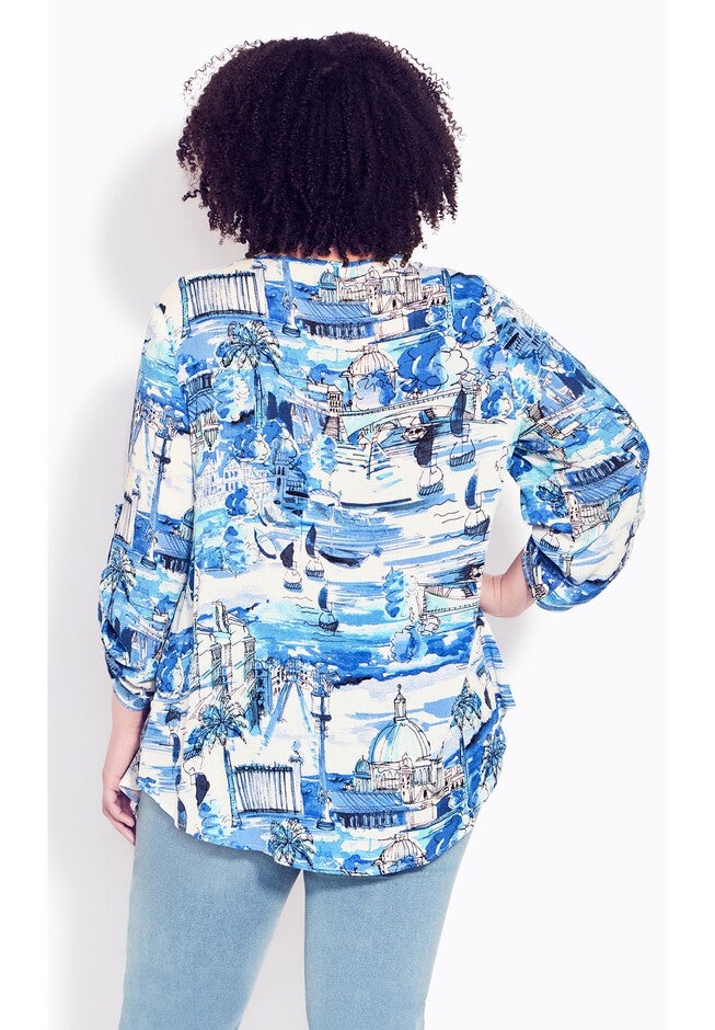 Sandy Pintuck Print Shirt, BLUES CONVERSATION, on-hover image number null