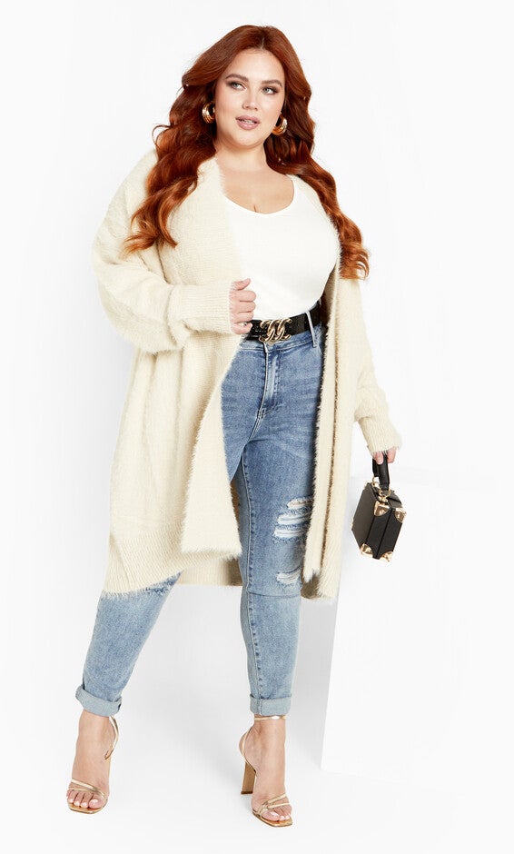 Fluffy Cardigan - Cream, BEIGE, hi-res image number 0
