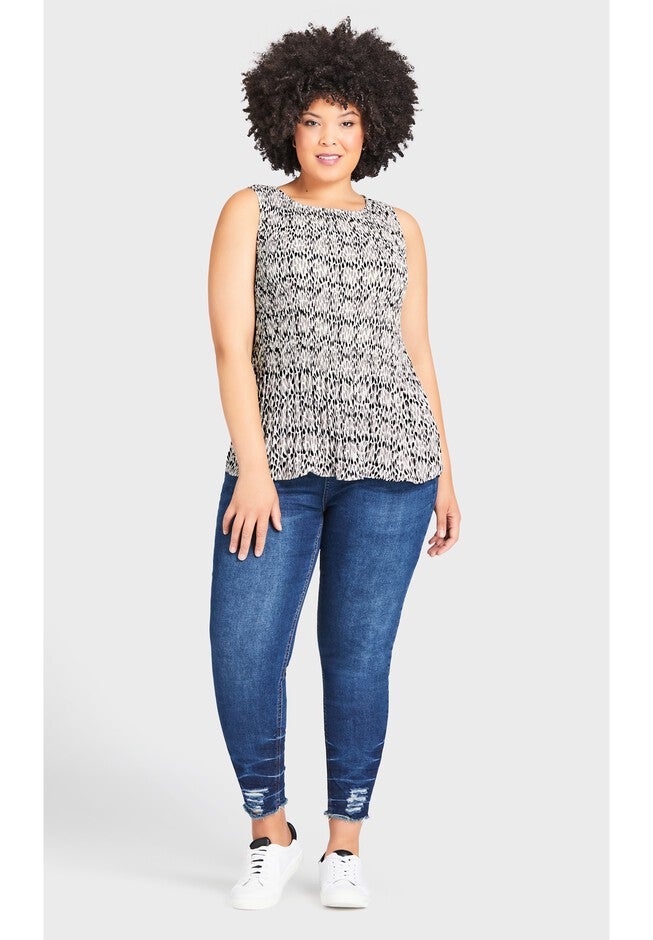 Crew Neck Sleeveless Blouse, WATERCOLOR, on-hover image number null